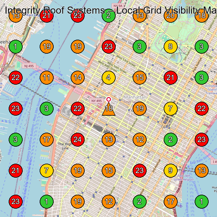 Integrity Roof Systems Roofing Contractor GeoGrid ranking map for New York NY